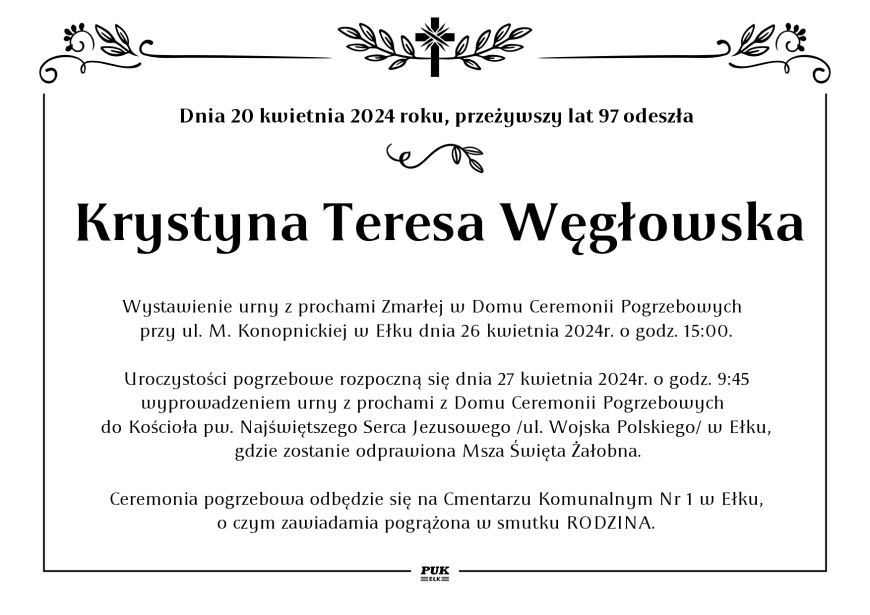 Krystyna Teresa Węgłowska - nekrolog